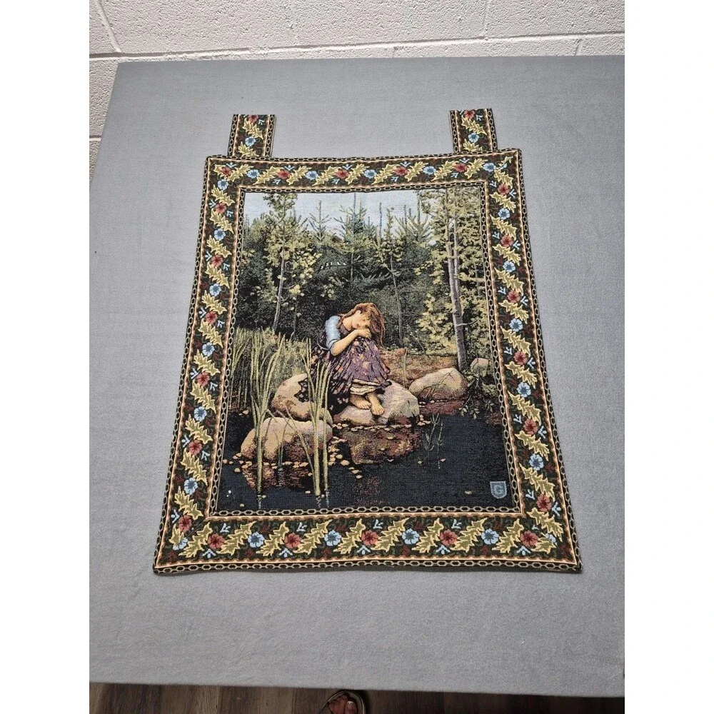 Elegant Rococo Floral Vintage Forest Garden Girl Tapestry Wall Hanging Woven